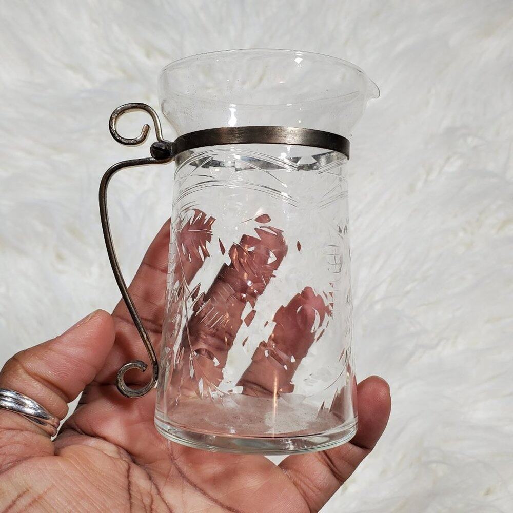 Vintage Etched Syrup Pitcher With Metal Handle